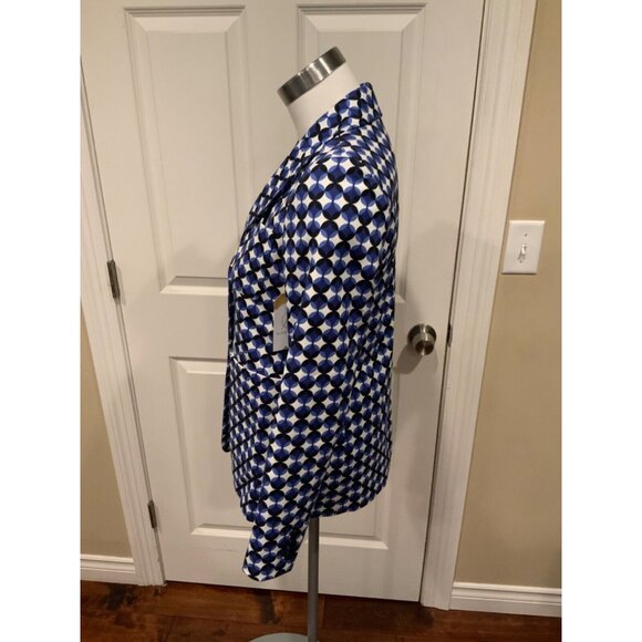 Kate Spade Blue & White Geometric Circular Patterned Blazer, Size 00 - Picture 5 of 7